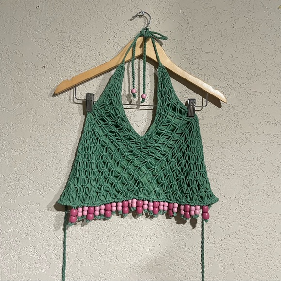 The Wolf Gang | Reis Macrame Top + Reis Macrame Skirt in Emerald Size: Large - Picture 4 of 11